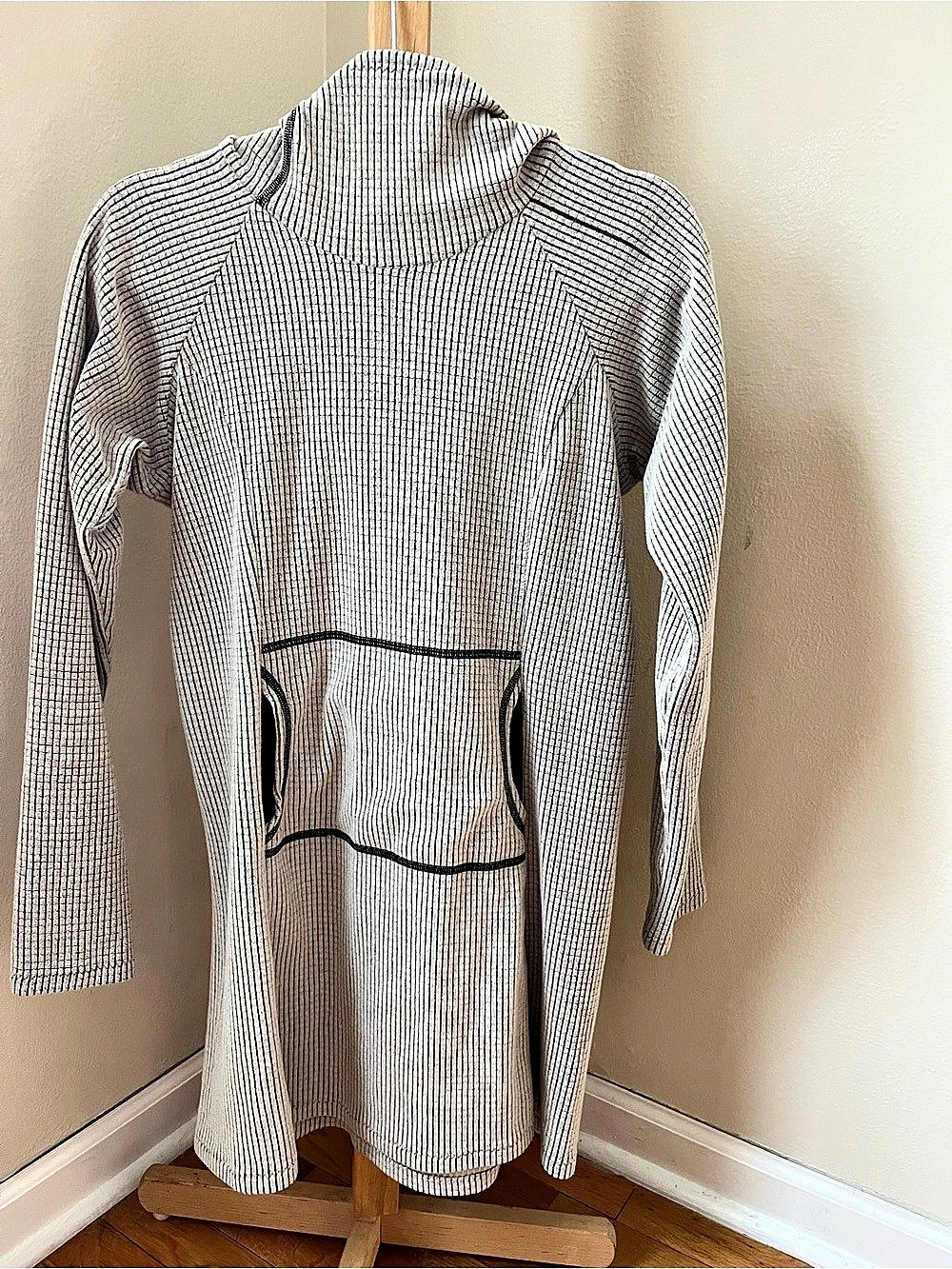 Melanzana Micro Grid Dress V2 Geometric Cowl Neck Dress in Gray Size Small